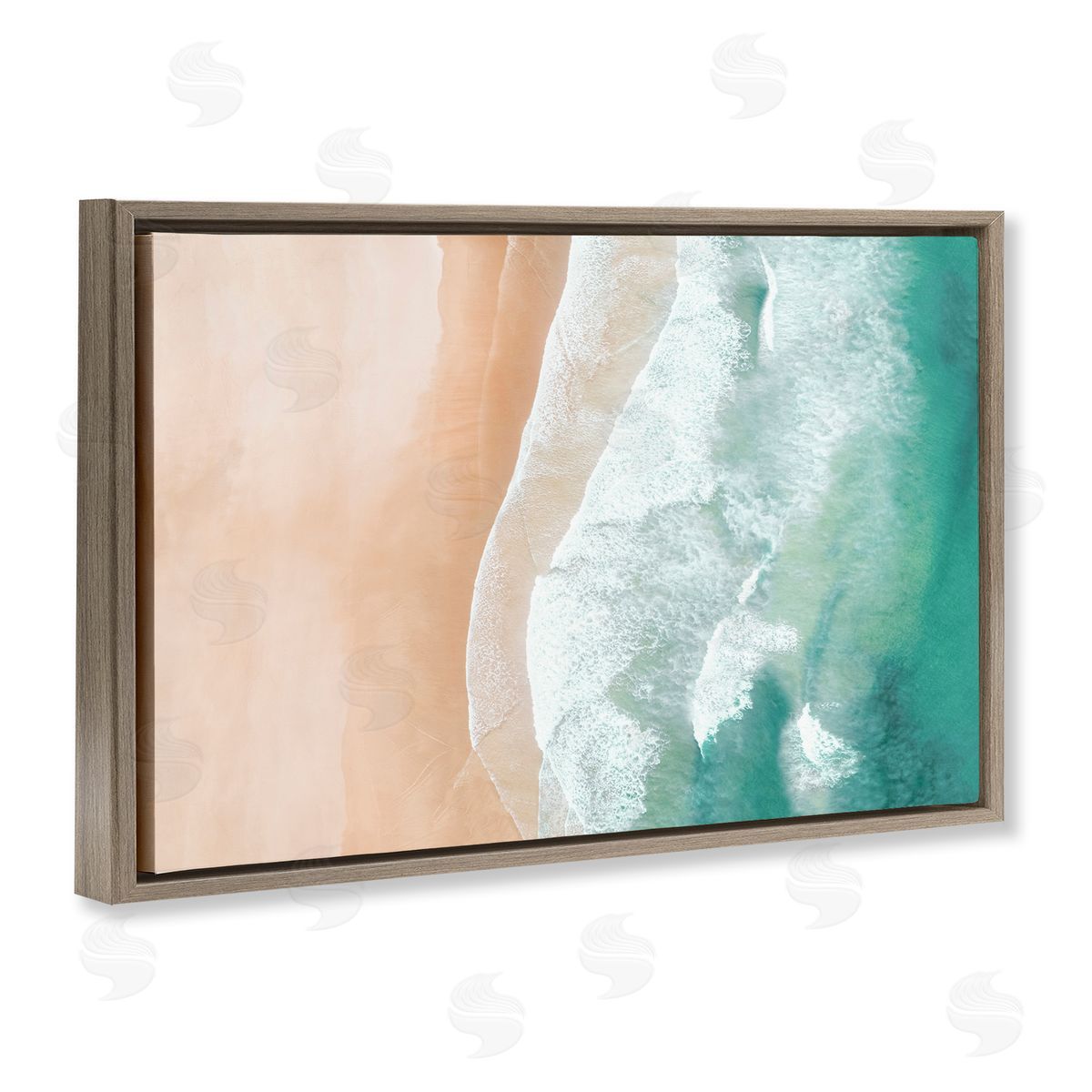 Aerial Sea Waves Brown Floating Frame Canvas Wall Art, Home Decor by Sisi and Seb