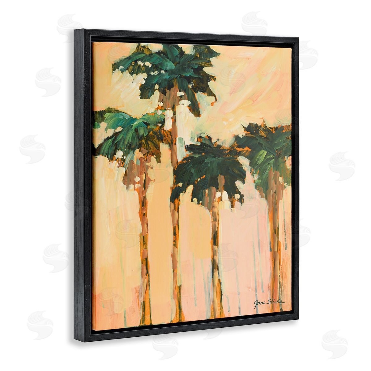 Shady Palms Impression Black Floating Frame Canvas Wall Art, Home Decor by Jane Slivka