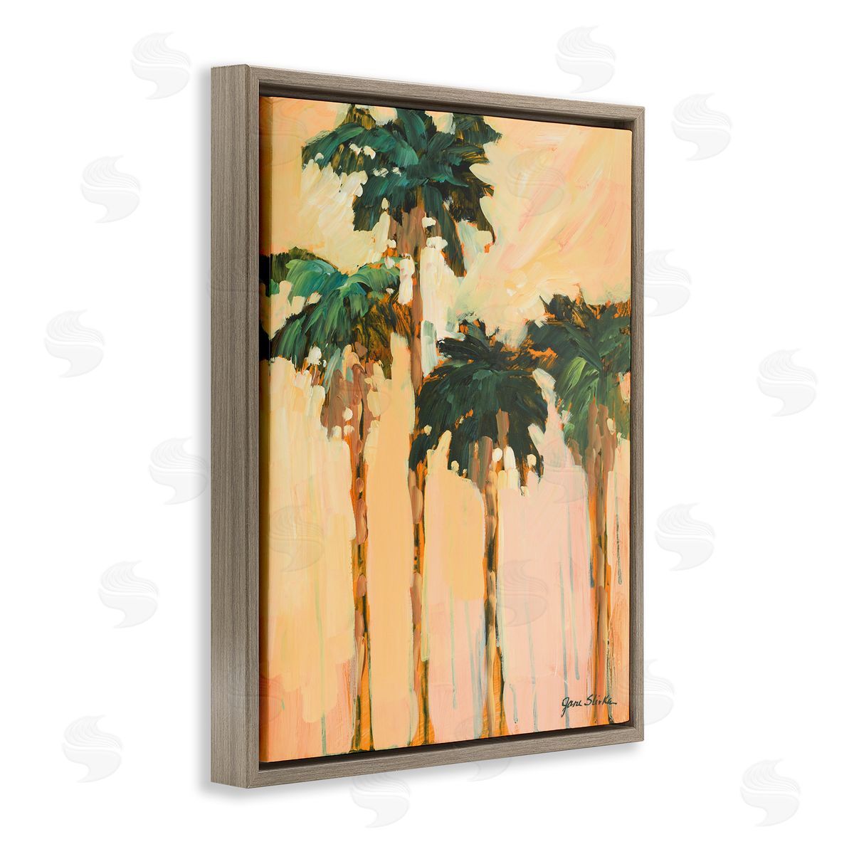 Shady Palms Impression Brown Floating Frame Canvas Wall Art, Home Decor by Jane Slivka