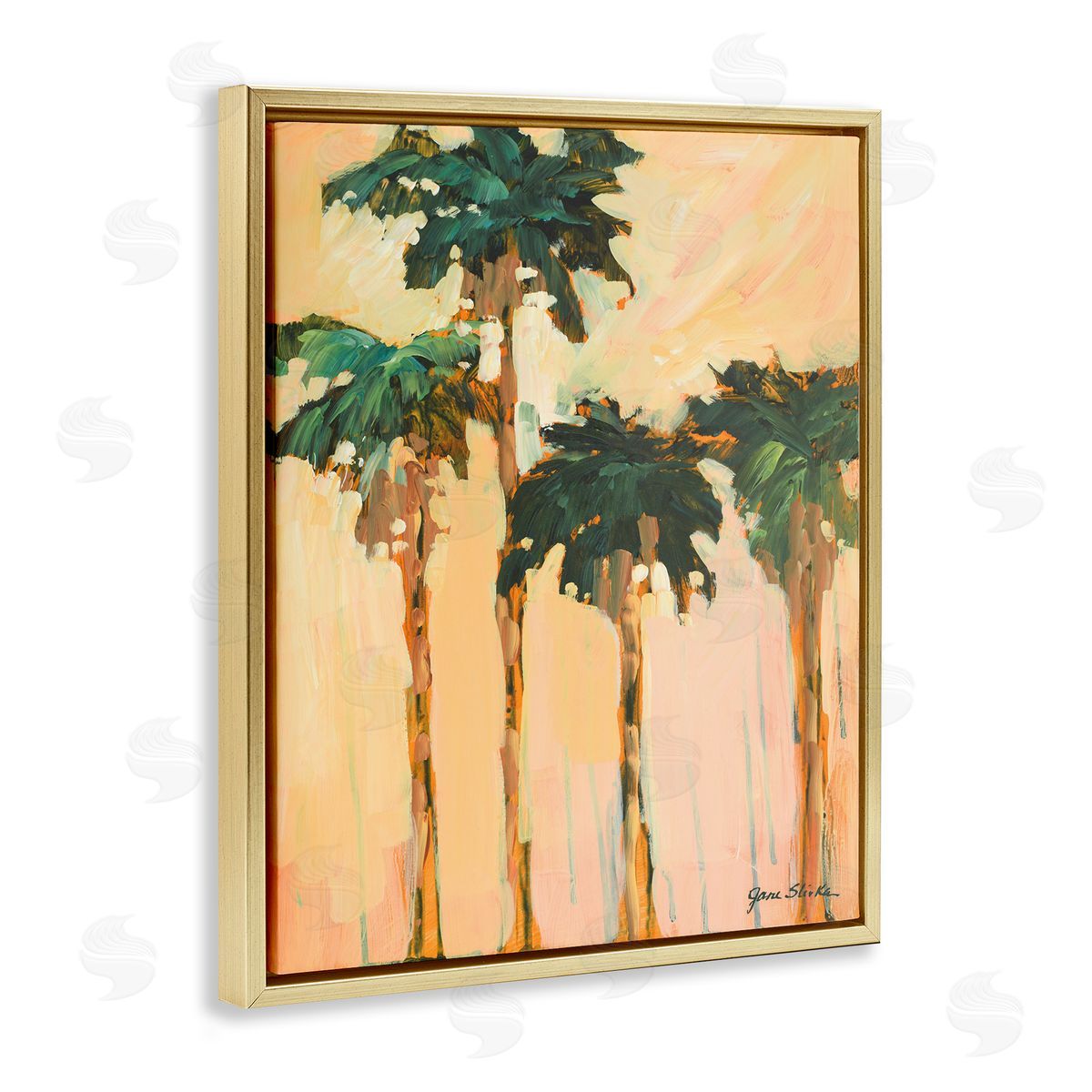 Shady Palms Impression Gold Floating Frame Canvas Wall Art, Home Decor by Jane Slivka