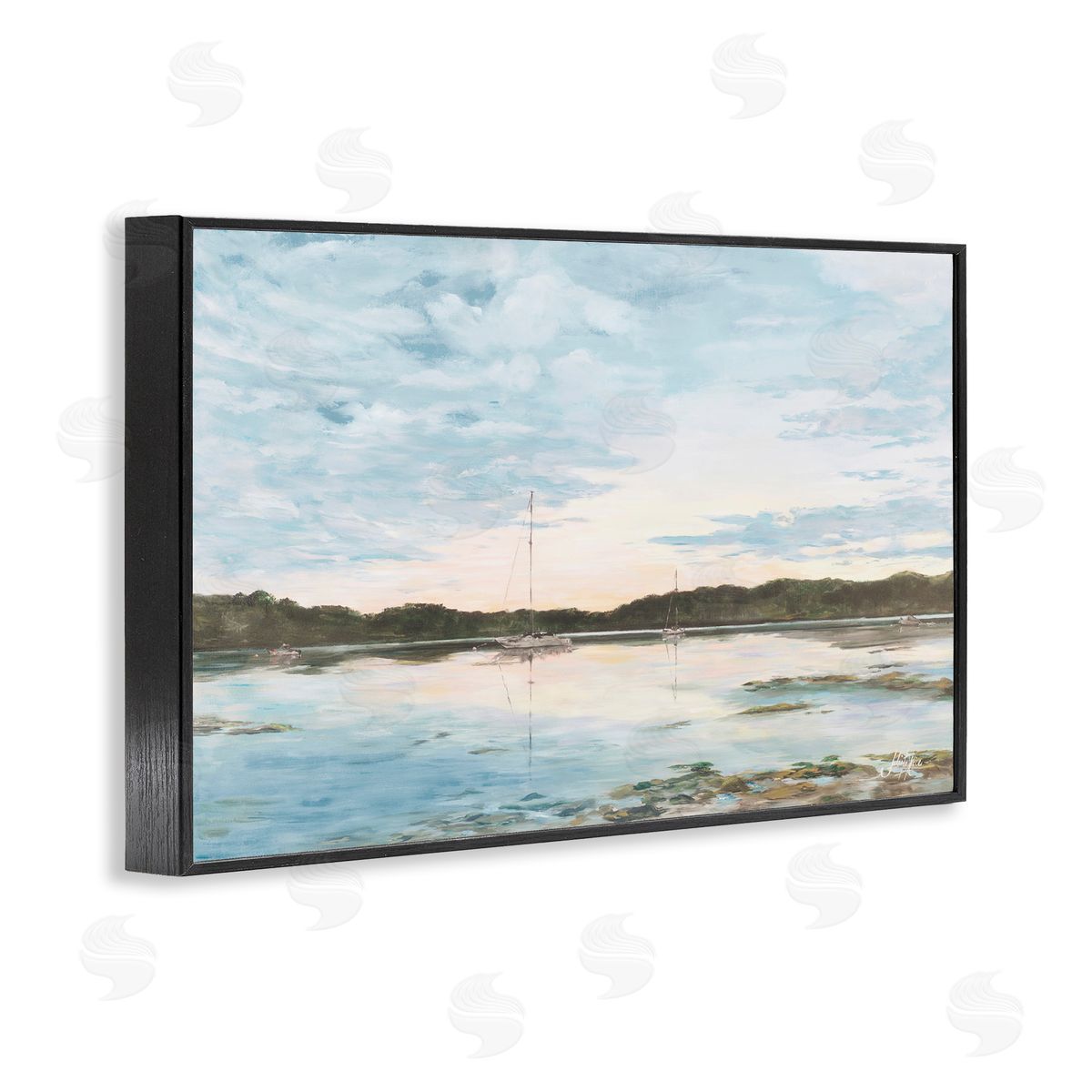 Quiet Day on Lake Black Frame Print Wall Art, Home Decor by Julie DeRice