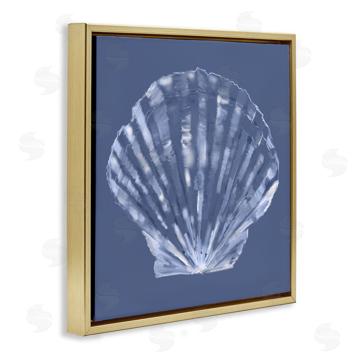 Blue Nova Seashell Gold Floating Frame Canvas Wall Art, Home Decor by Julie Derice