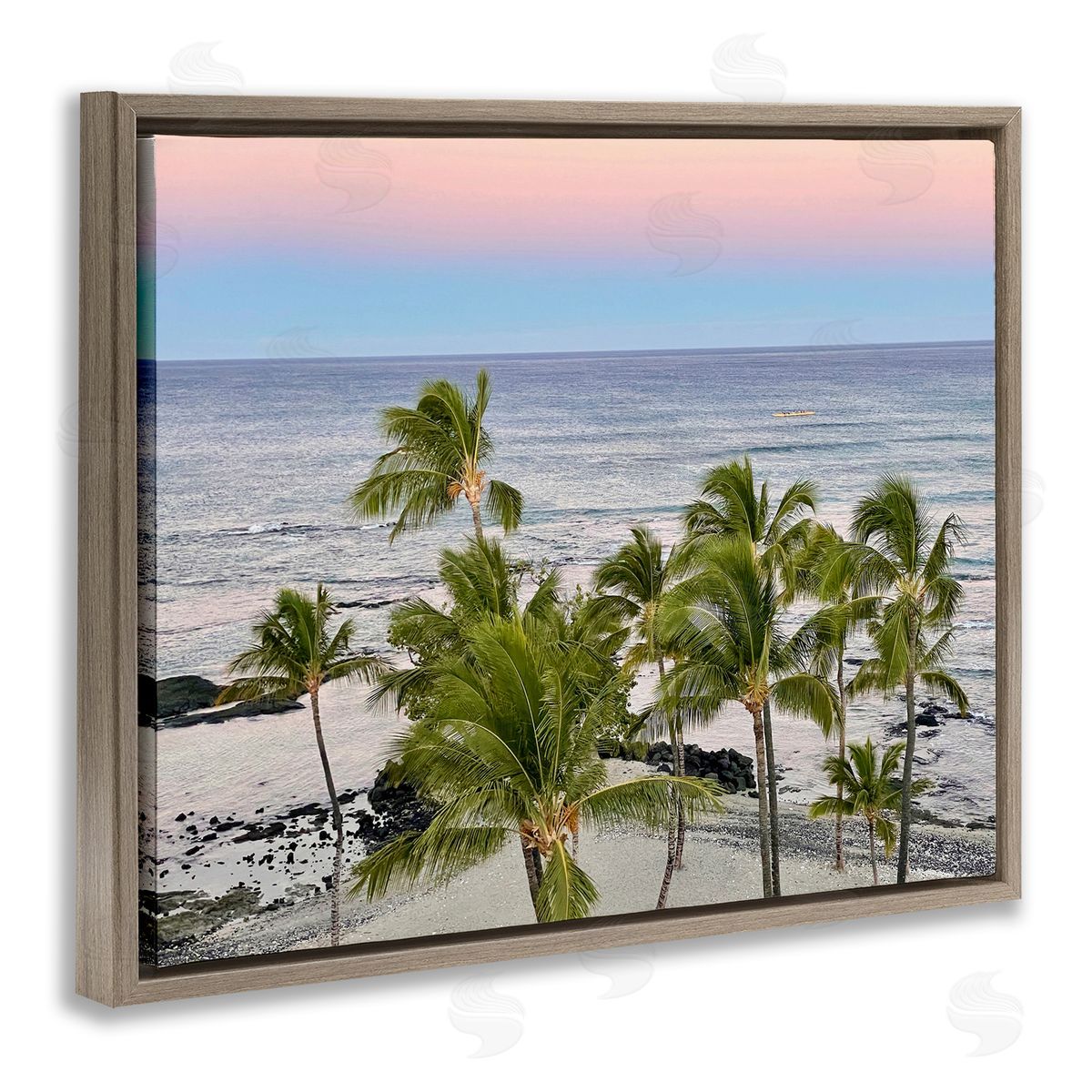 Afternoon Palms Horizon Brown Floating Frame Canvas Wall Art, Home Decor by Kathy Mansfield