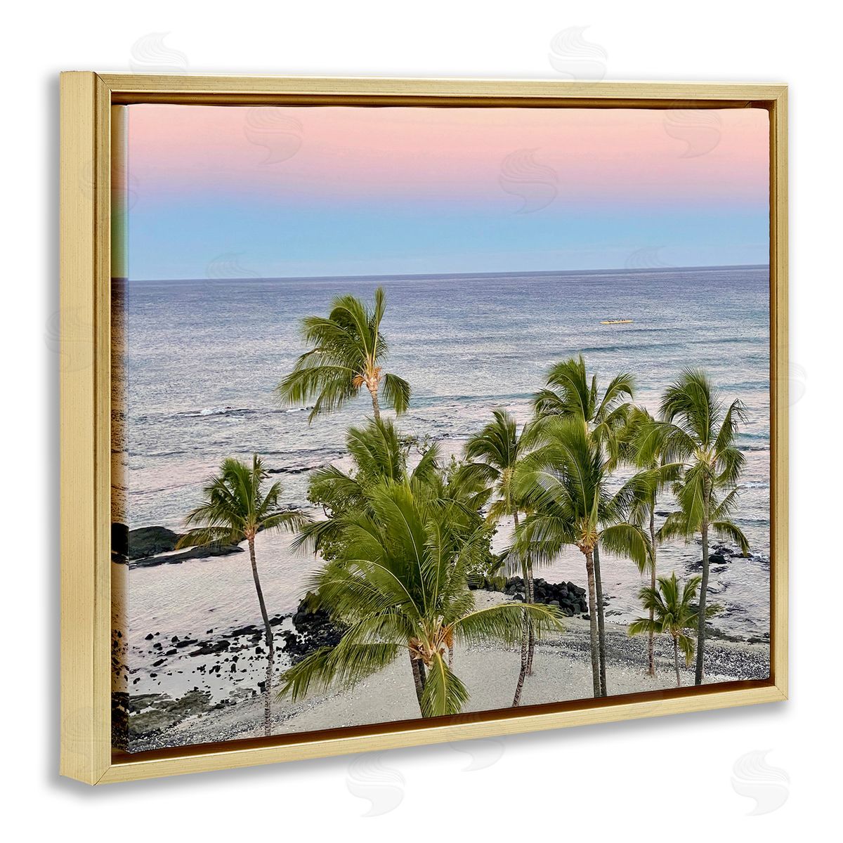 Afternoon Palms Horizon Gold Floating Frame Canvas Wall Art, Home Decor by Kathy Mansfield