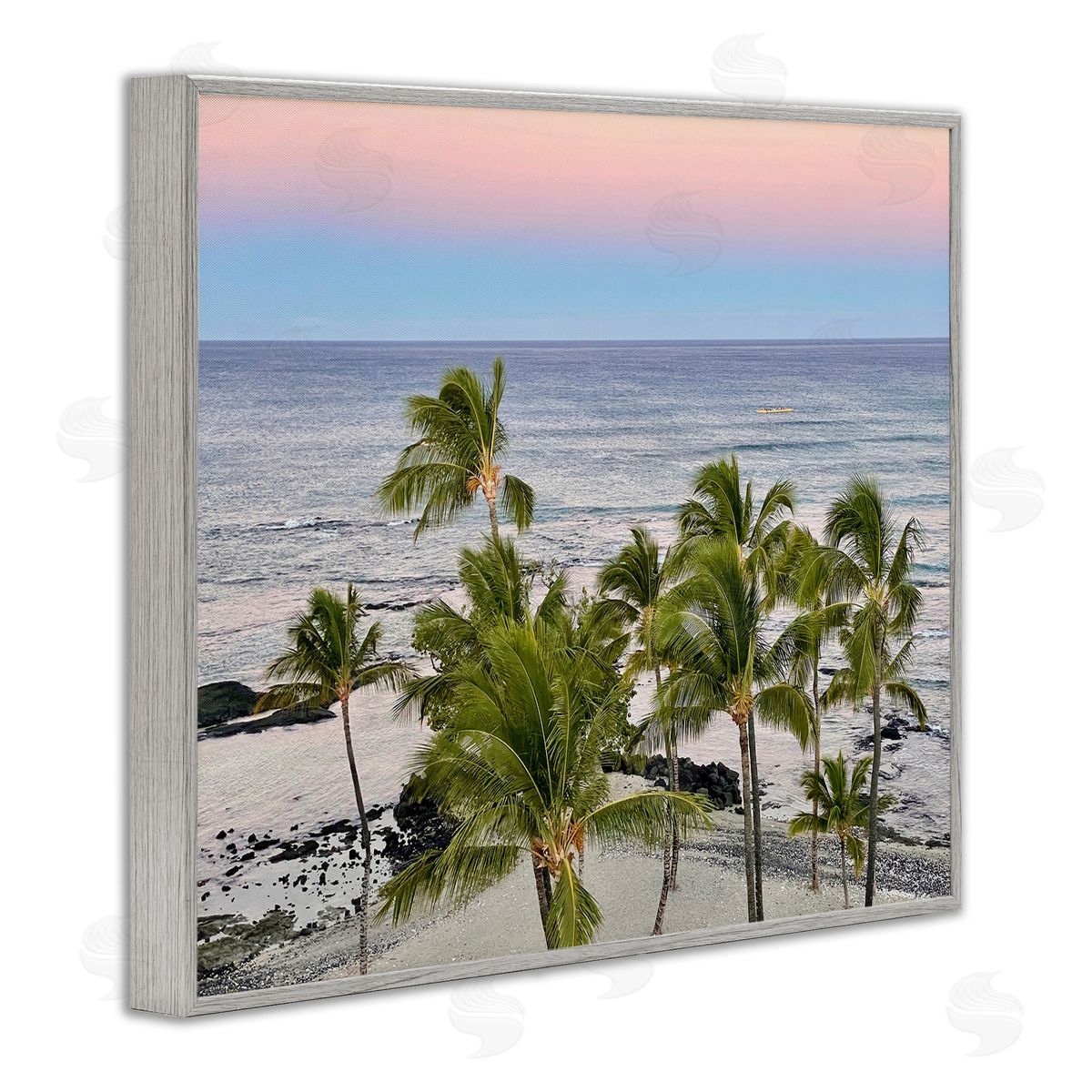 Afternoon Palms Horizon Grey Frame Print Wall Art, Home Decor by Kathy Mansfield