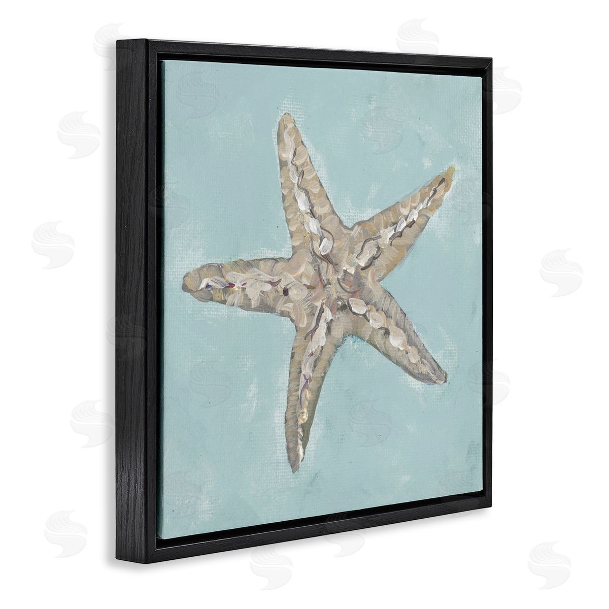 Blue Starfish Impression Black Floating Frame Canvas Wall Art, Home Decor by Julie DeRice