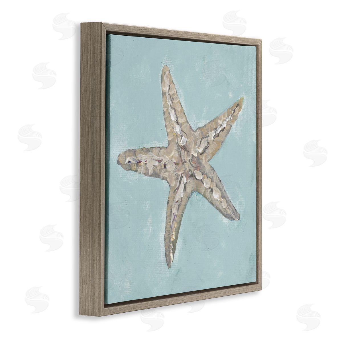 Blue Starfish Impression Brown Floating Frame Canvas Wall Art, Home Decor by Julie DeRice