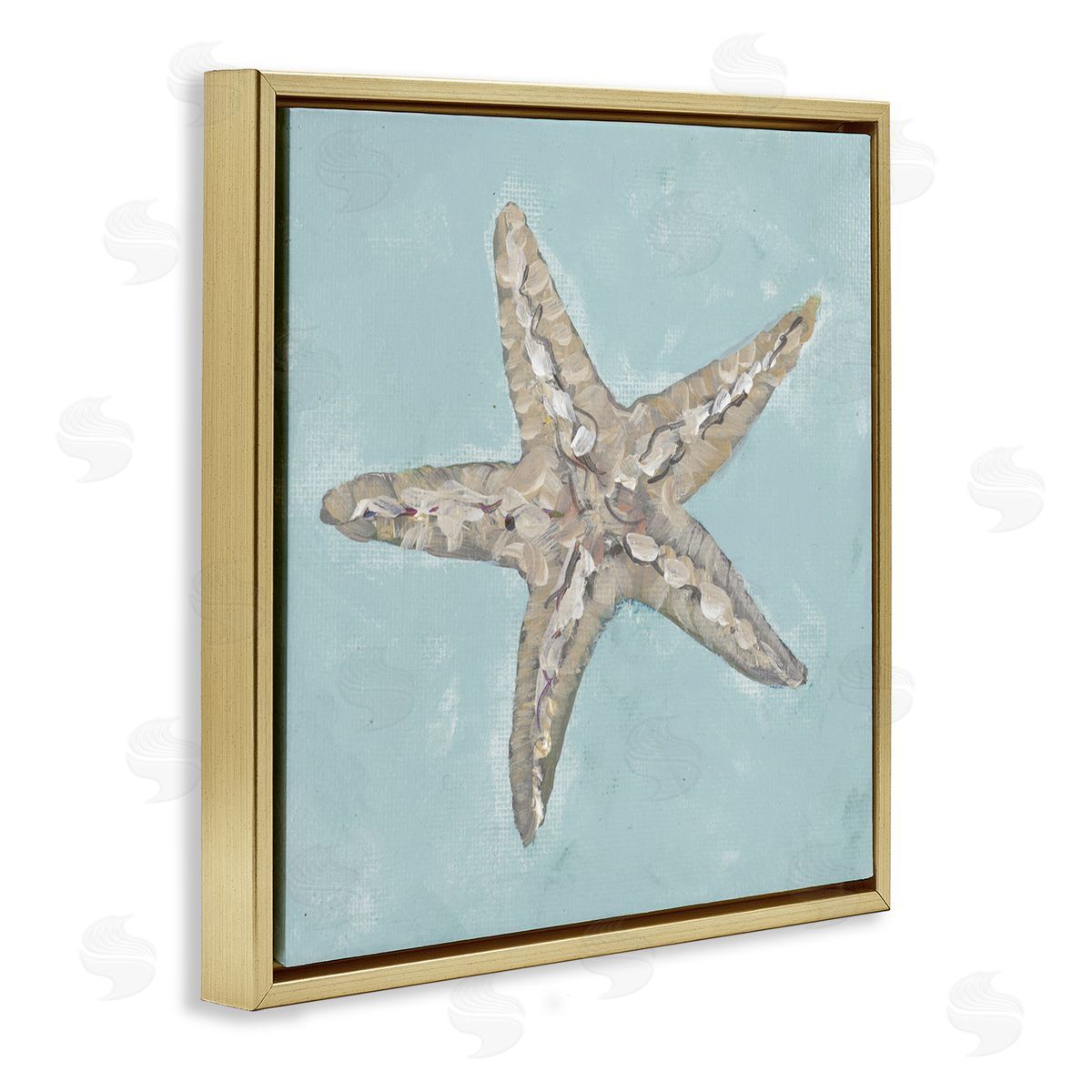 Blue Starfish Impression Gold Floating Frame Canvas Wall Art, Home Decor by Julie DeRice