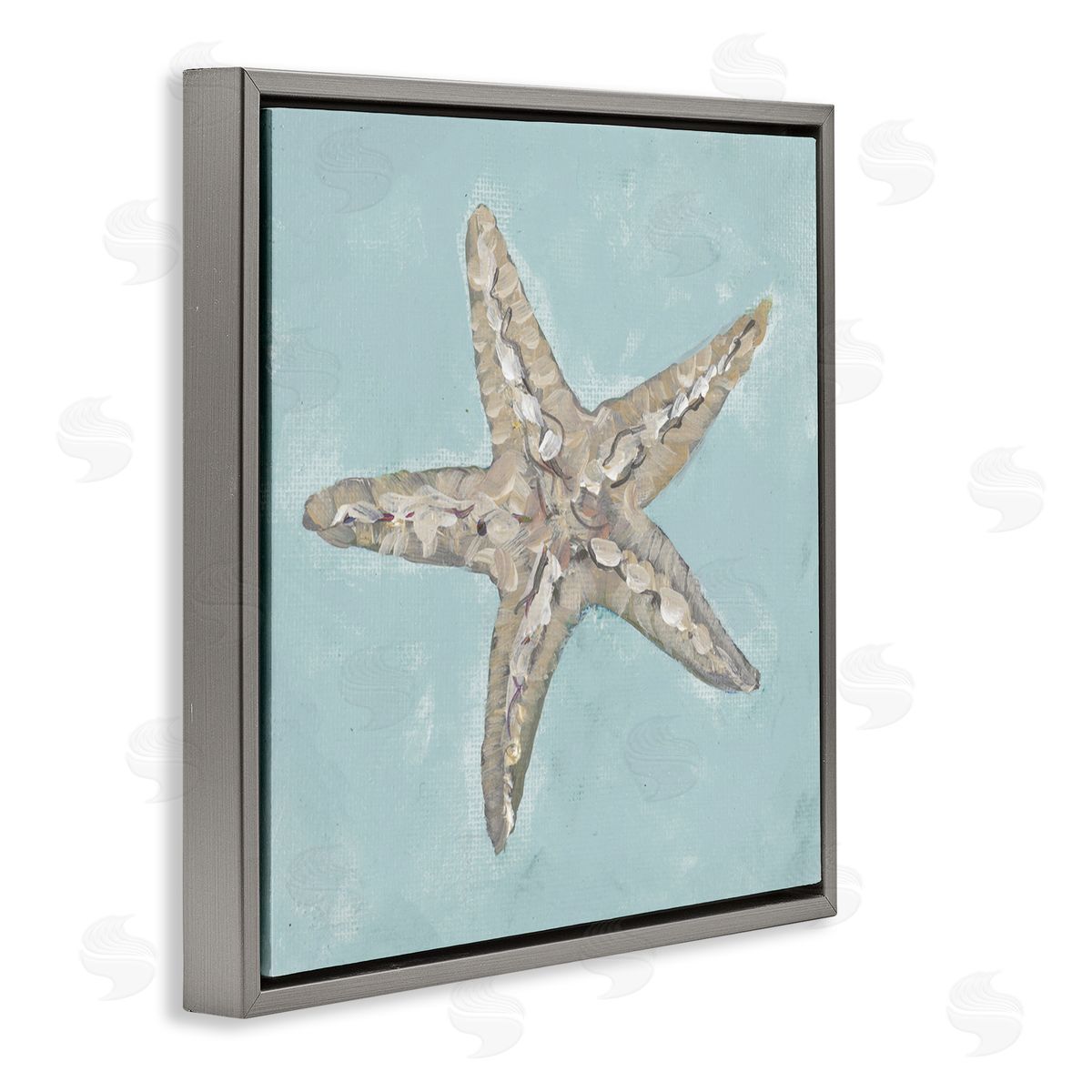 Blue Starfish Impression Grey Floating Frame Canvas Wall Art, Home Decor by Julie DeRice