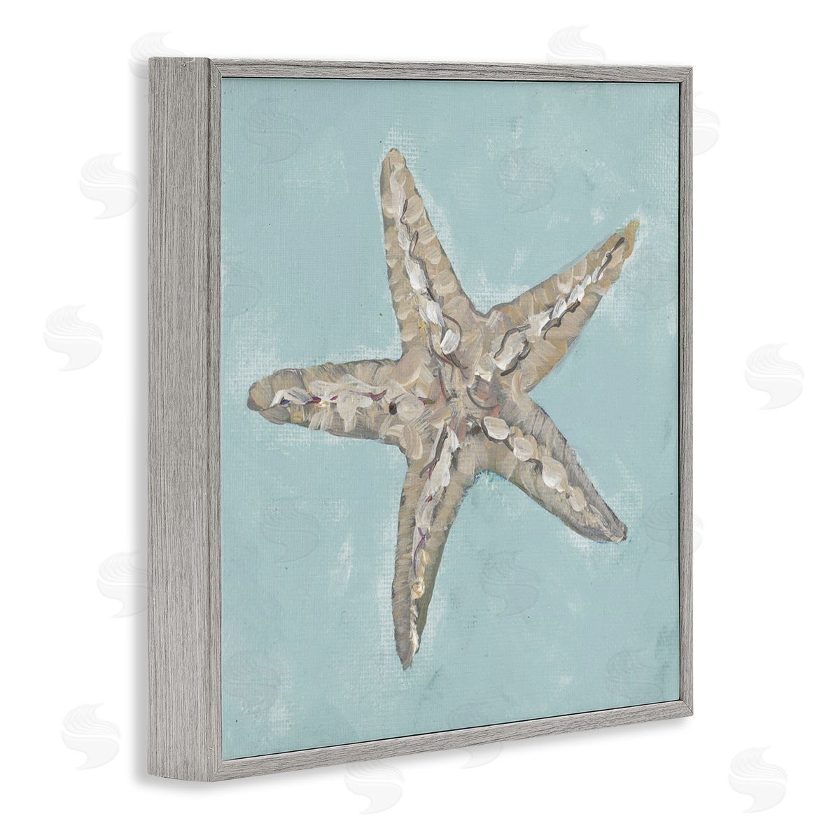 Blue Starfish Impression Grey Frame Print Wall Art, Home Decor by Julie DeRice