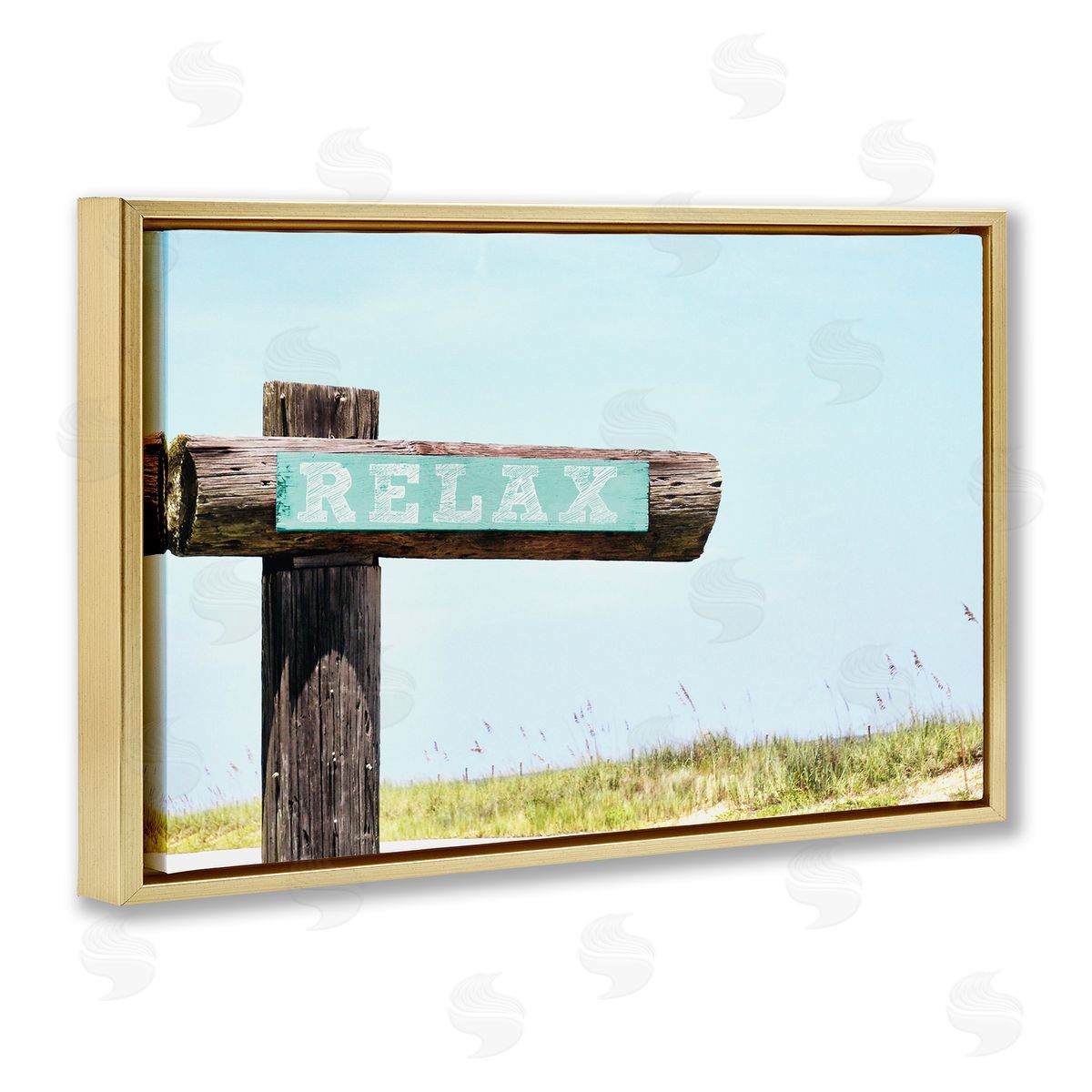 Relax Sign on Beach Gold Floating Frame Canvas Wall Art, Home Decor by Gail Peck