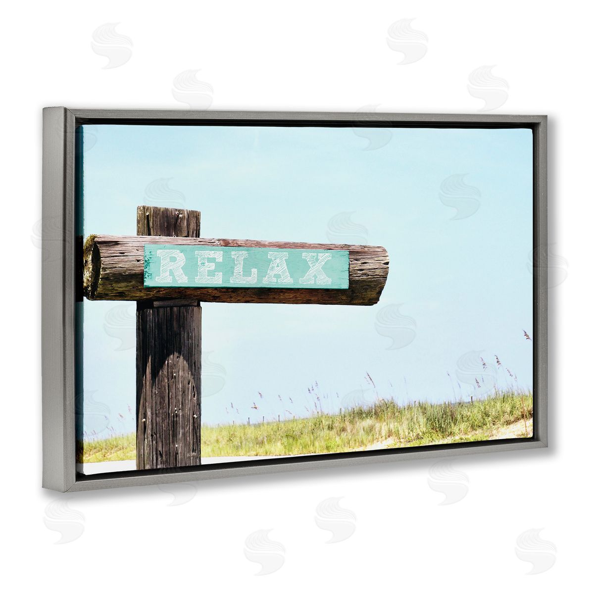 Relax Sign on Beach Grey Floating Frame Canvas Wall Art, Home Decor by Gail Peck