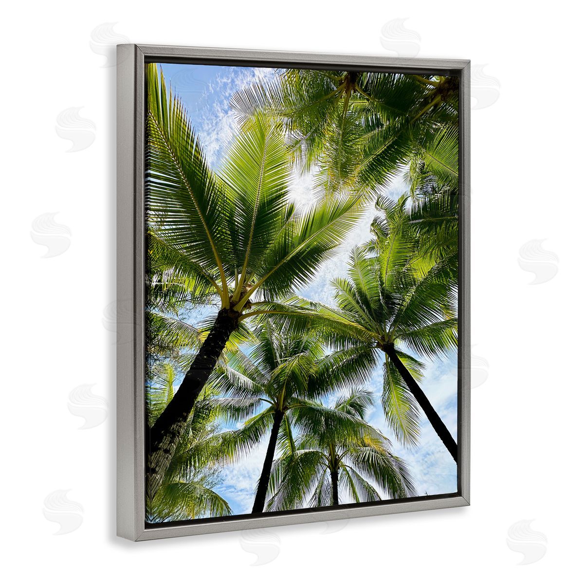 Kali Wilson Overhead Palm Trees Gray Floating Frame Canvas Wall Art Print