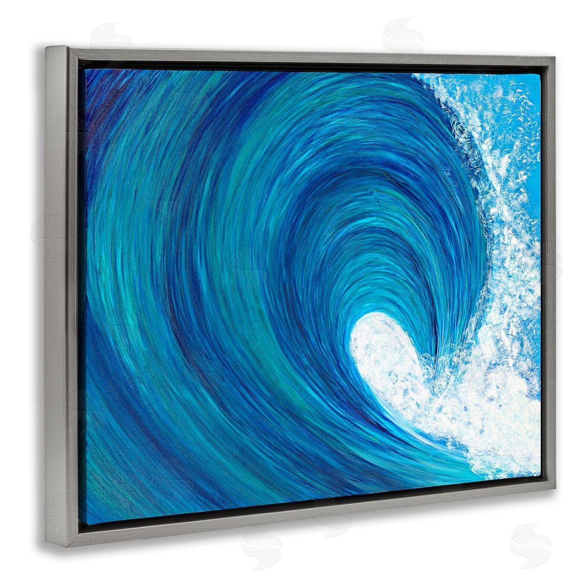 Swirling Ocean Wave Grey Floating Frame Canvas Wall Art, Home Decor by Megan Morris
