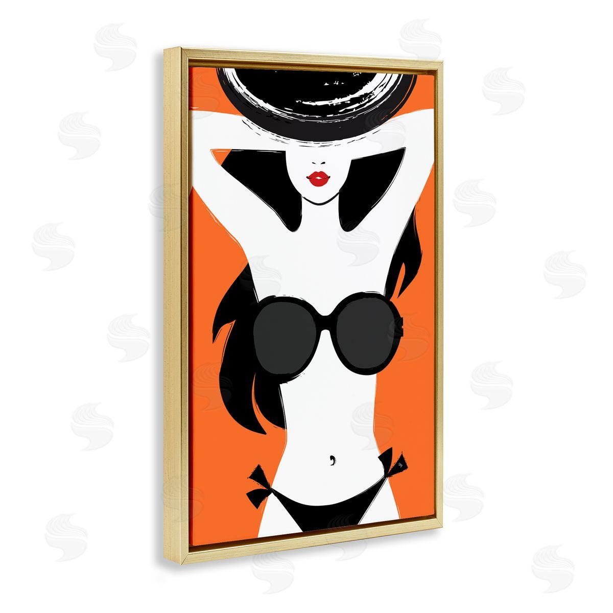 Summer Vibes Girl Gold Floating Frame Canvas Wall Art, Home Decor by Martina Pavlova