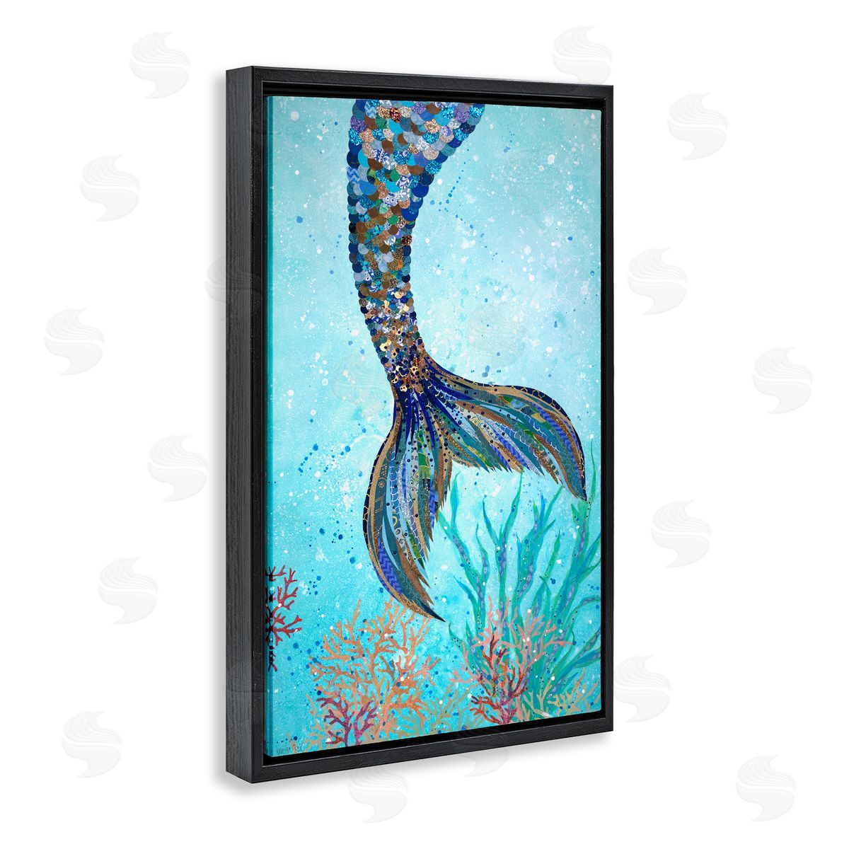 Tall Tails Mermaid Black Floating Frame Canvas Wall Art, Home Decor by Jennifer Peck