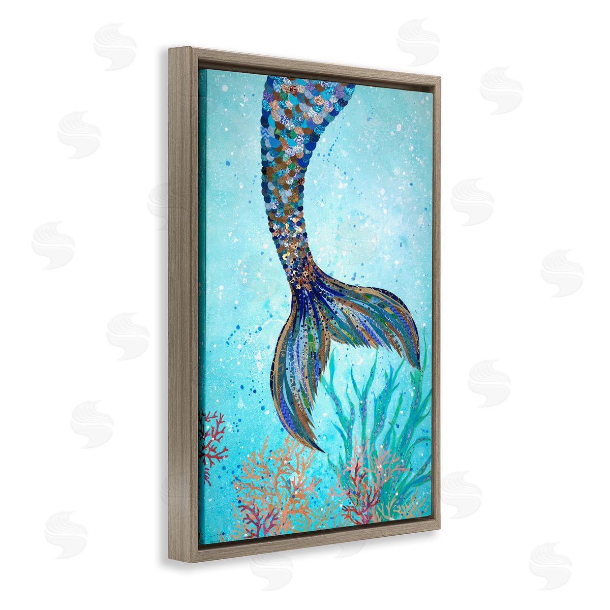 Tall Tails Mermaid Brown Floating Frame Canvas Wall Art, Home Decor by Jennifer Peck
