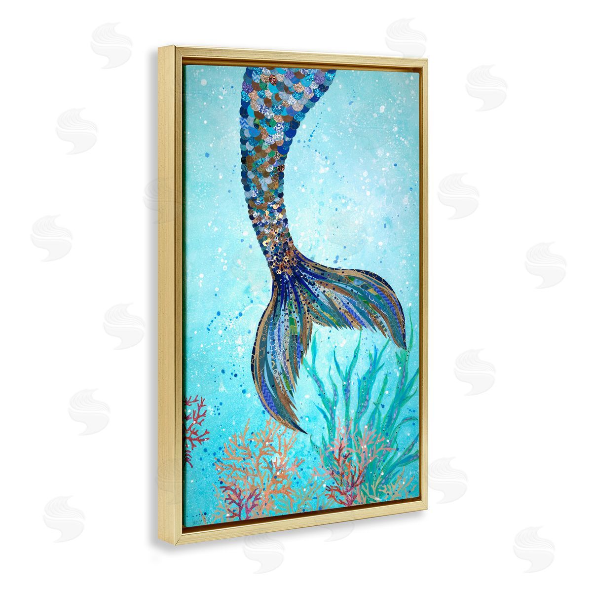 Tall Tails Mermaid Gold Floating Frame Canvas Wall Art, Home Decor by Jennifer Peck