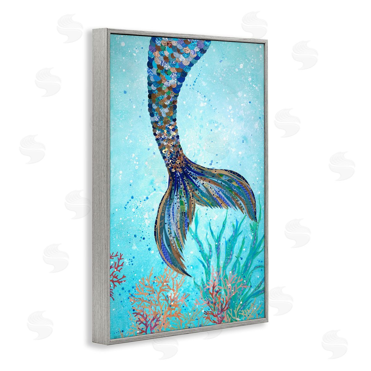Tall Tails Mermaid Grey Frame Print Wall Art, Home Decor by Jennifer Peck