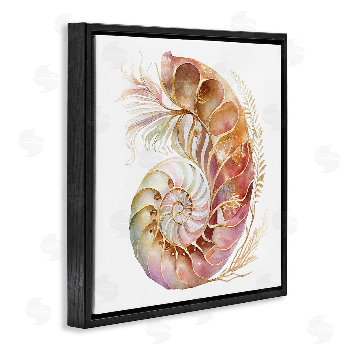 Birch & Ink Curled Nautilus Pattern Black Floating Frame Canvas Wall Art Print