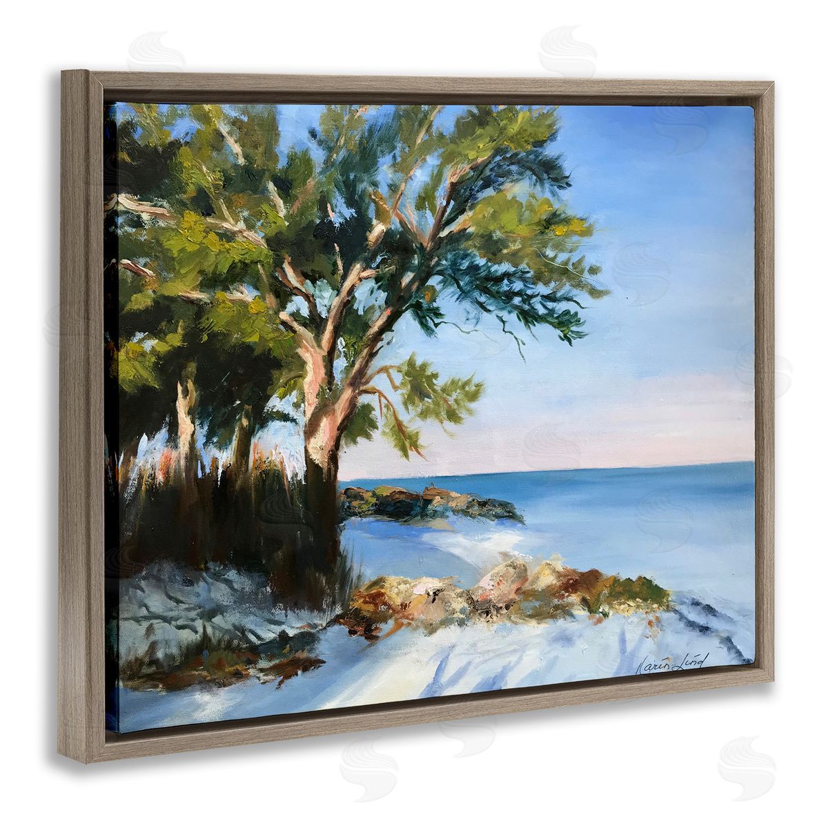 White Sand Beach Brown Floating Frame Canvas Wall Art, Home Decor by Karen Lind