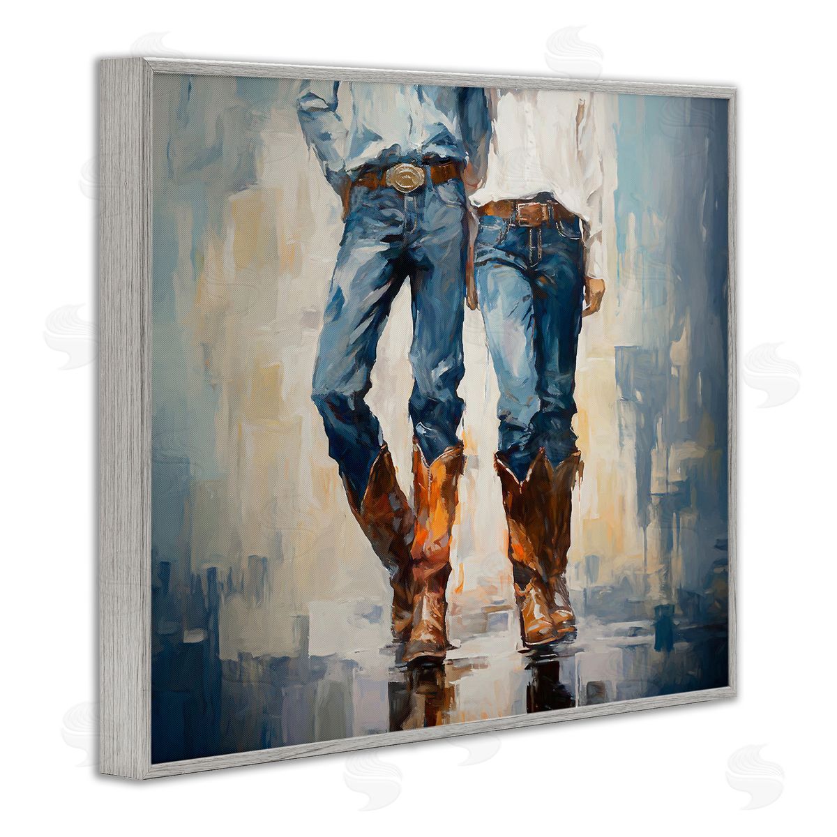 Cowboy and Cowgirl Couple Grey Frame Print Wall Art, Home Decor by Ramona Murdock