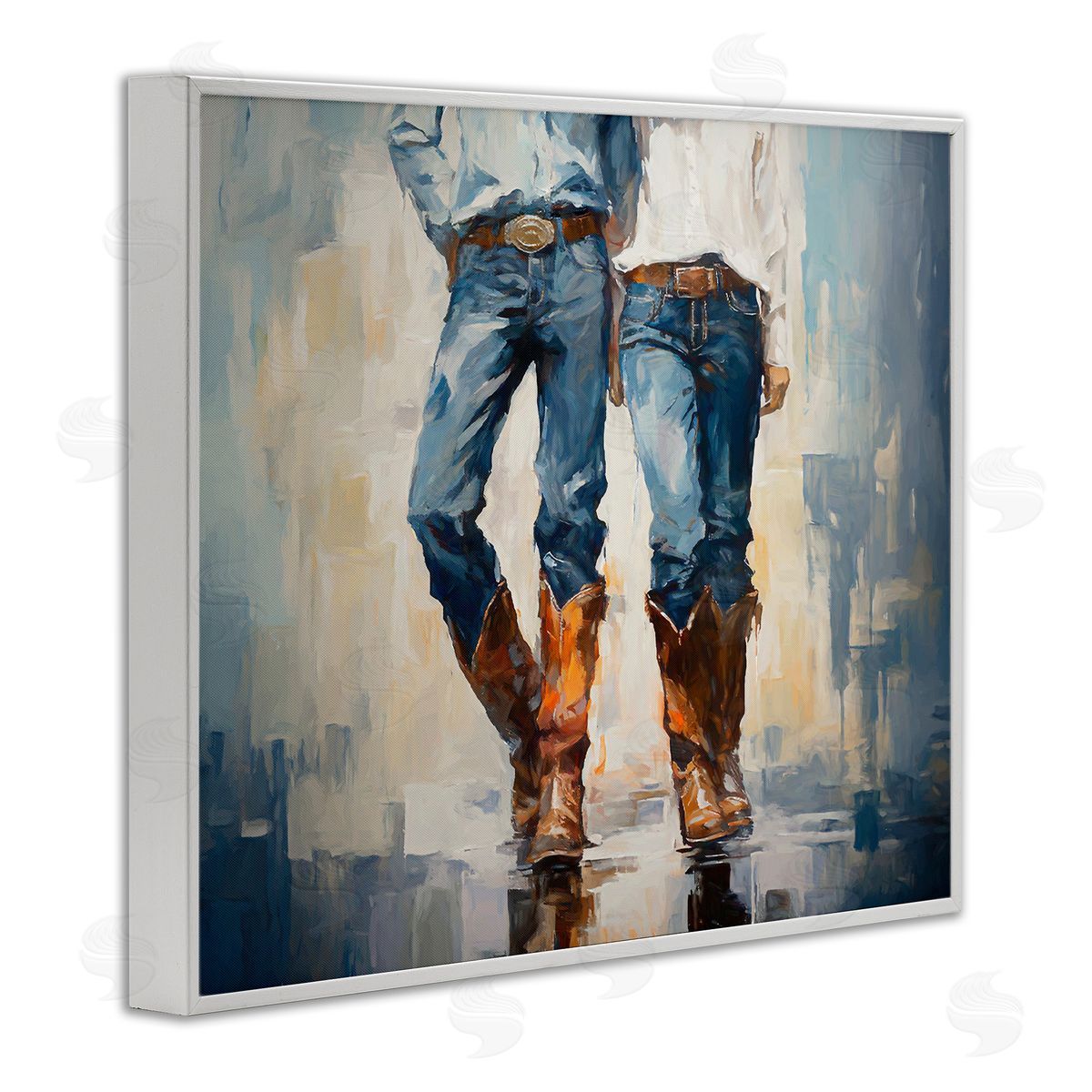 Cowboy and Cowgirl Couple White Frame Print Wall Art, Home Decor by Ramona Murdock