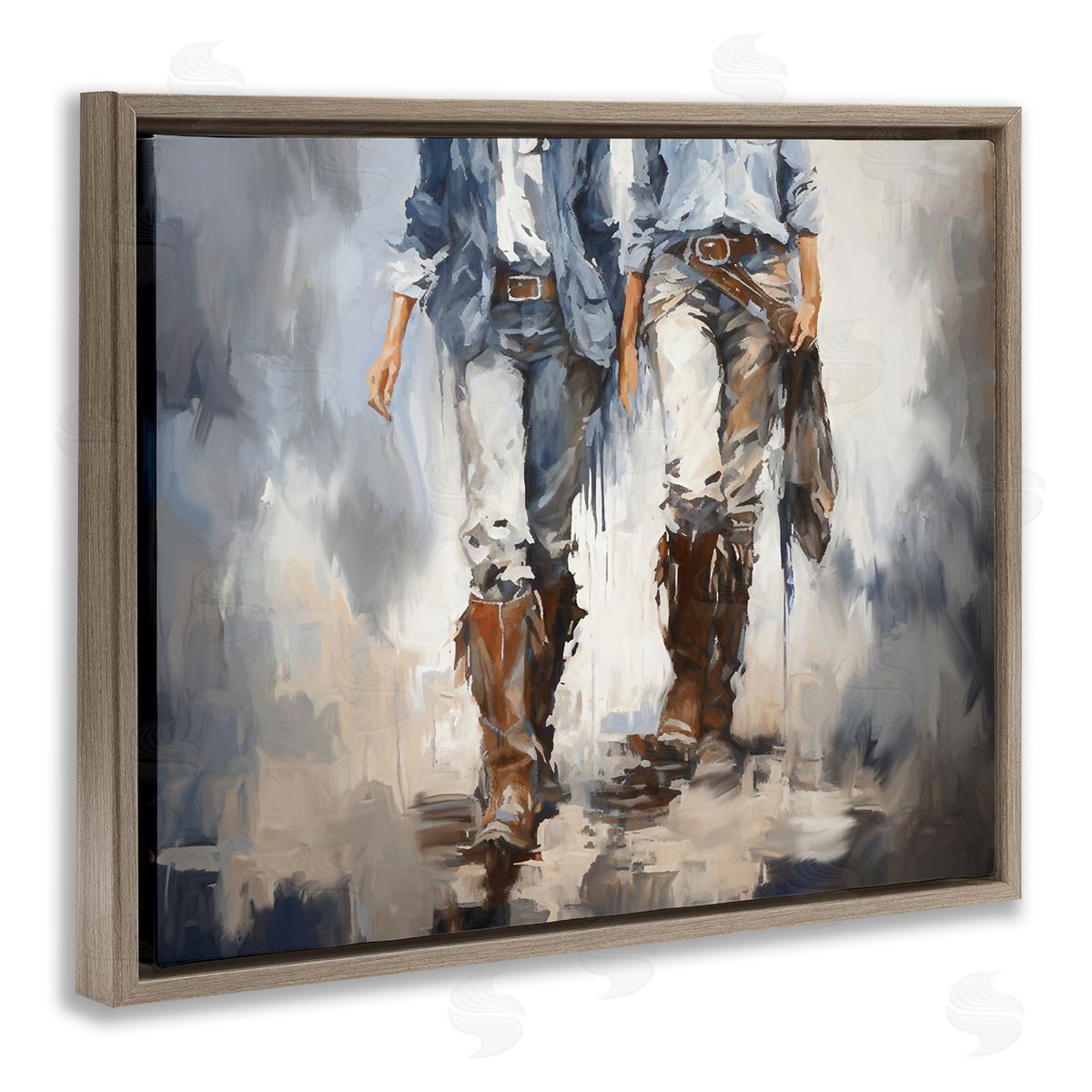 Romantic Cowboy Boots Brown Floating Frame Canvas Wall Art, Home Decor by Ramona Murdock