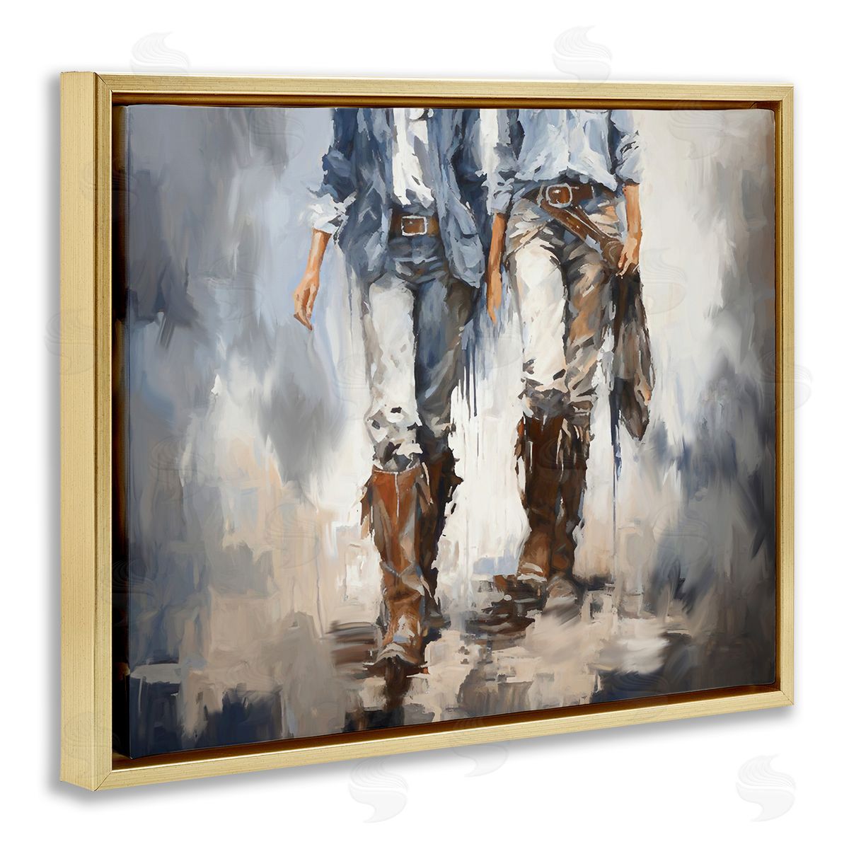 Romantic Cowboy Boots Gold Floating Frame Canvas Wall Art, Home Decor by Ramona Murdock