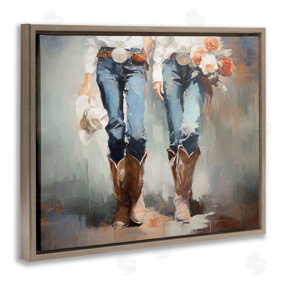Floral Cowgirl Pair Brown Floating Frame Canvas Wall Art, Home Decor by Ramona Murdock