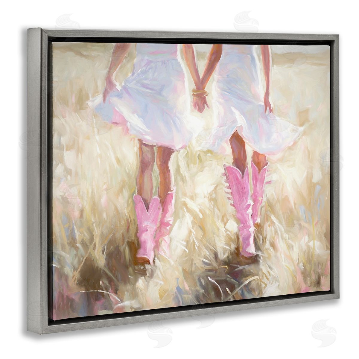 Cowgirl Best Friends Grey Floating Frame Canvas Wall Art, Home Decor by Ramona Murdock
