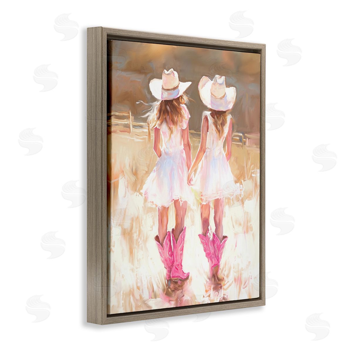 Sunlit Cowgirl Sisters Brown Floating Frame Canvas Wall Art, Home Decor by Ramona Murdock