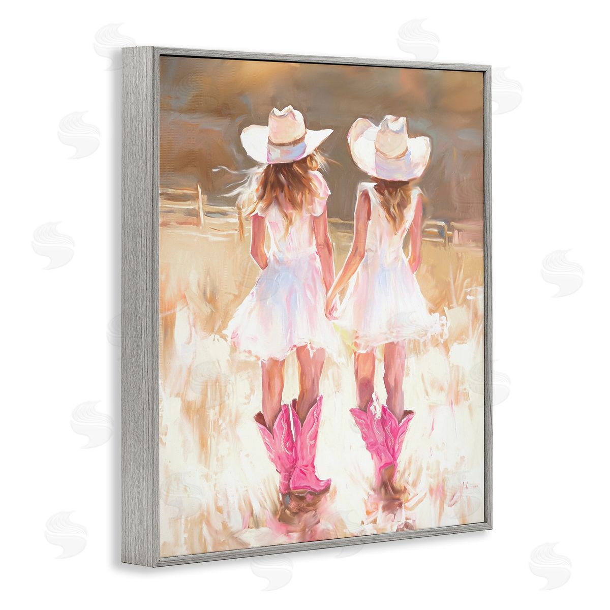 Sunlit Cowgirl Sisters Grey Frame Print Wall Art, Home Decor by Ramona Murdock