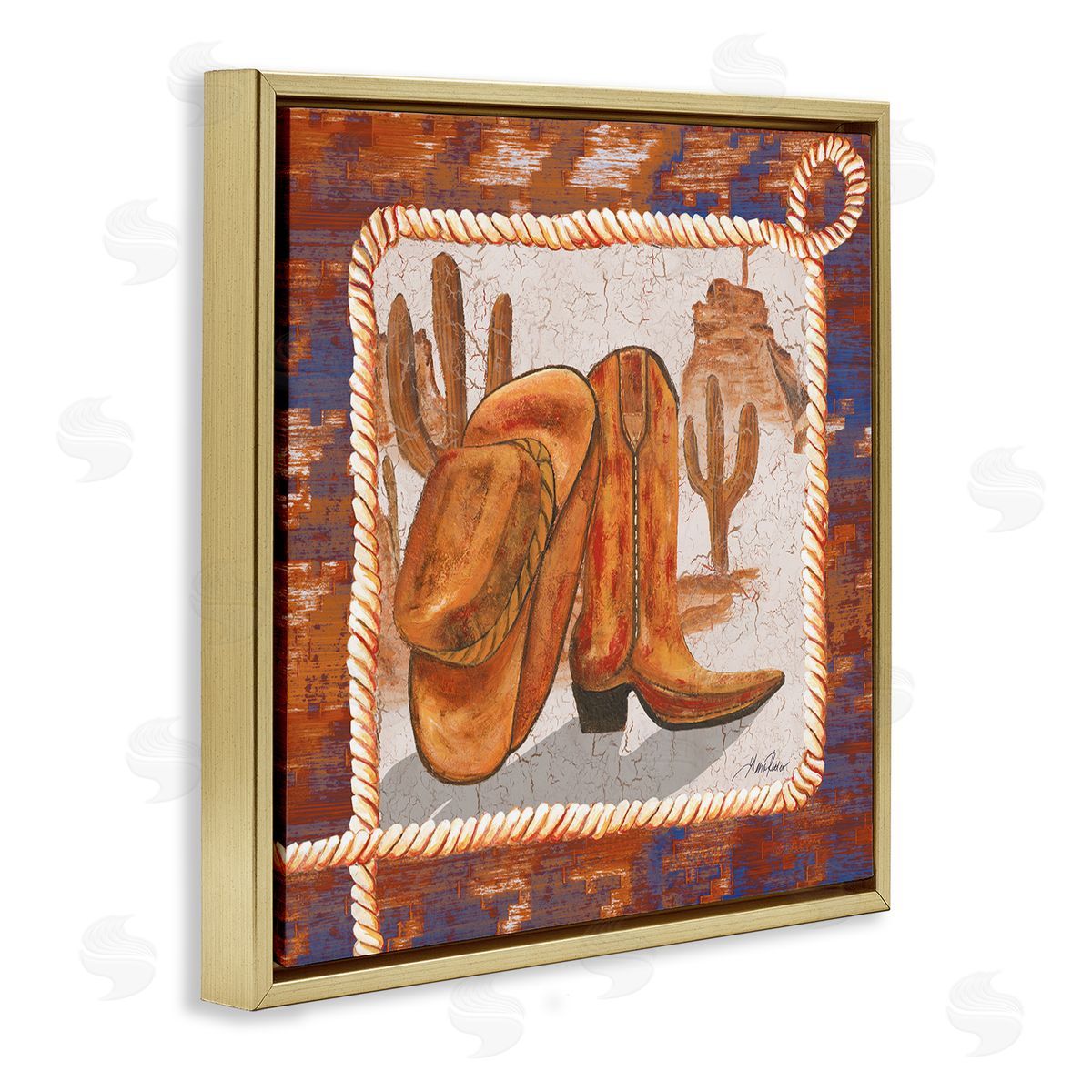 Western Cowboy Boot Gold Floating Frame Canvas Wall Art, Home Decor by Gina Ritter