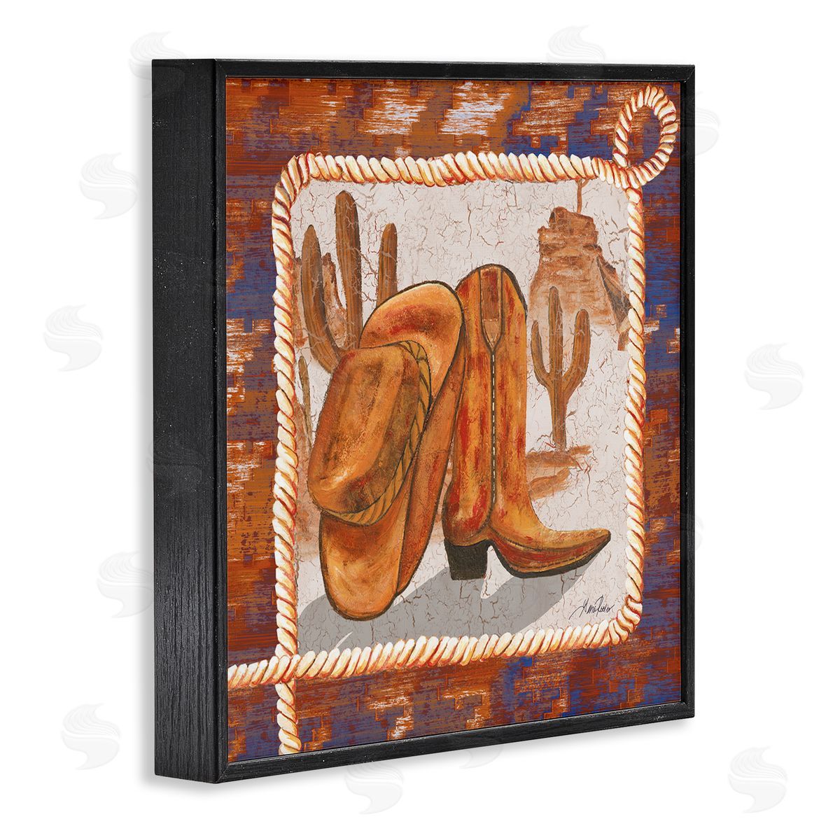 Western Cowboy Boot Black Frame Print Wall Art, Home Decor by Gina Ritter
