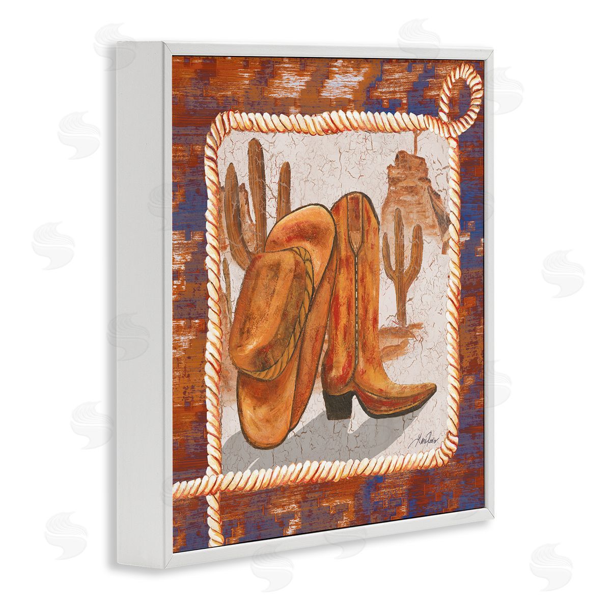 Western Cowboy Boot White Frame Print Wall Art, Home Decor by Gina Ritter