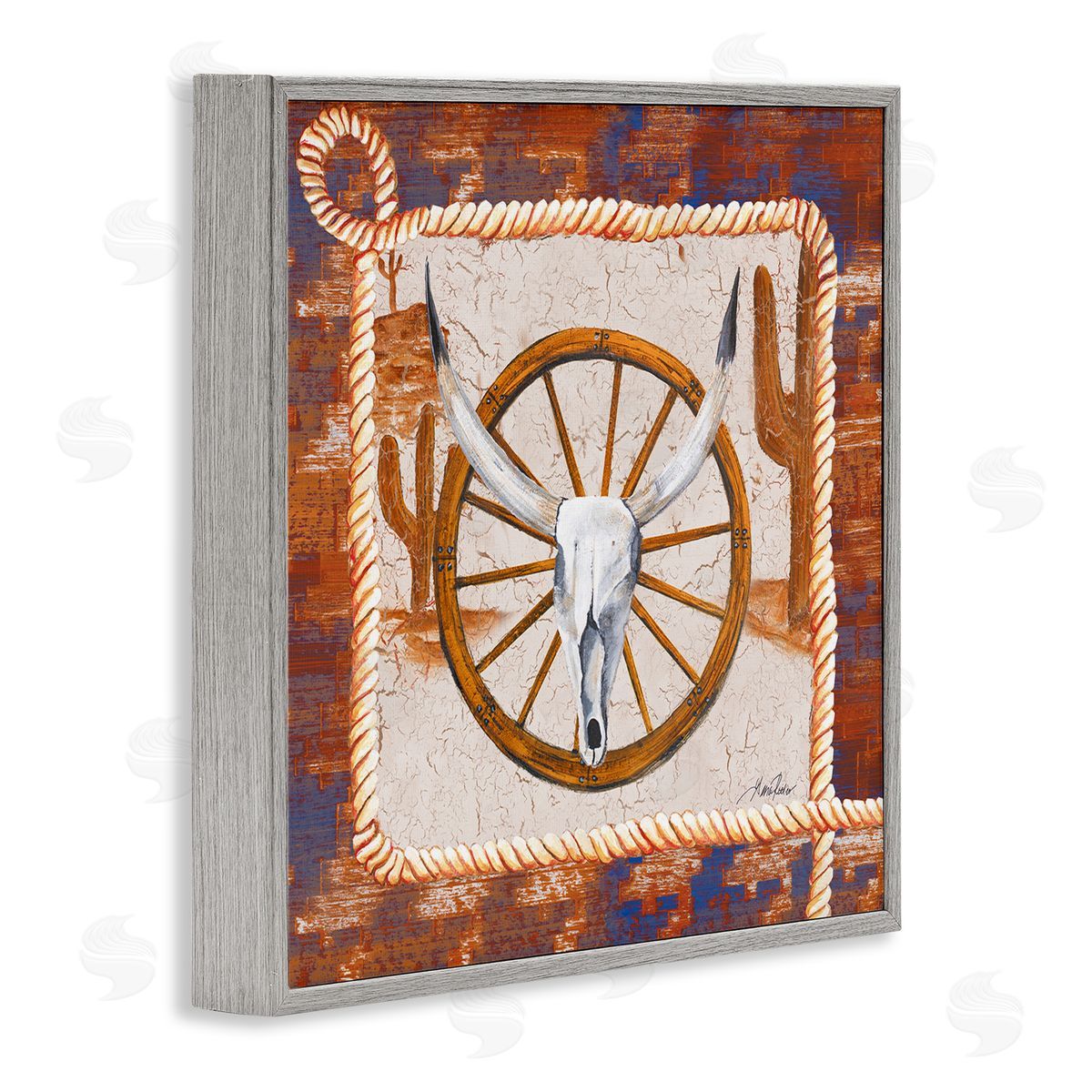Western Desert Wheel Grey Frame Print Wall Art, Home Decor by Gina Ritter