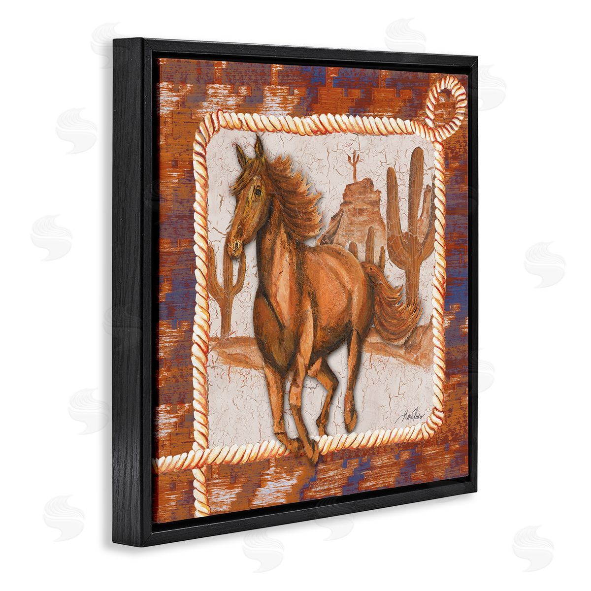 Western Horse in Desert Black Floating Frame Canvas Wall Art, Home Decor by Gina Ritter
