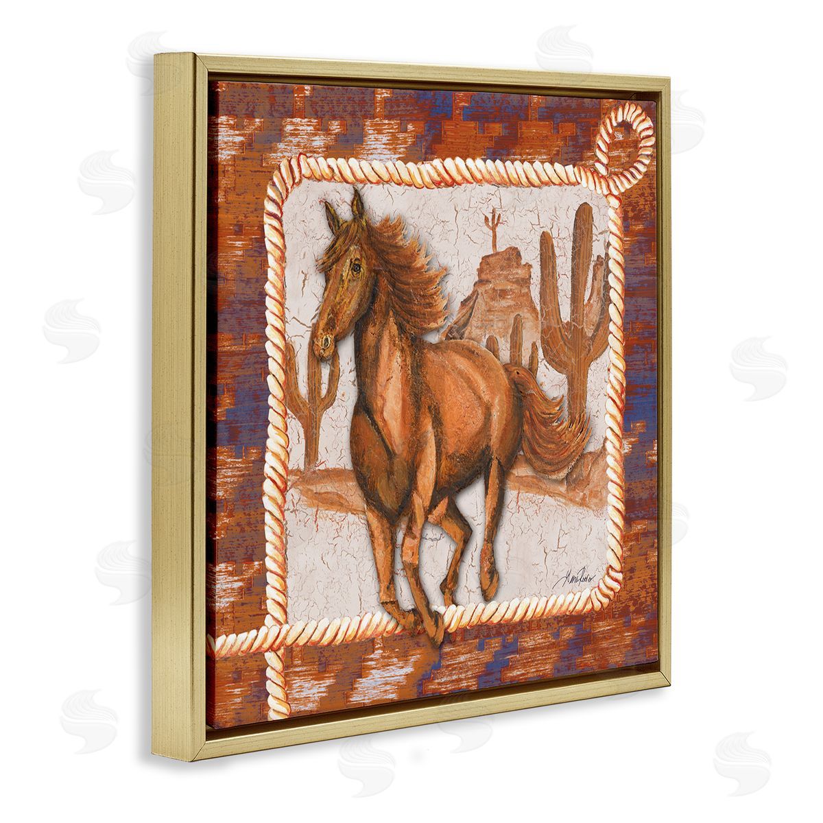Western Horse in Desert Gold Floating Frame Canvas Wall Art, Home Decor by Gina Ritter