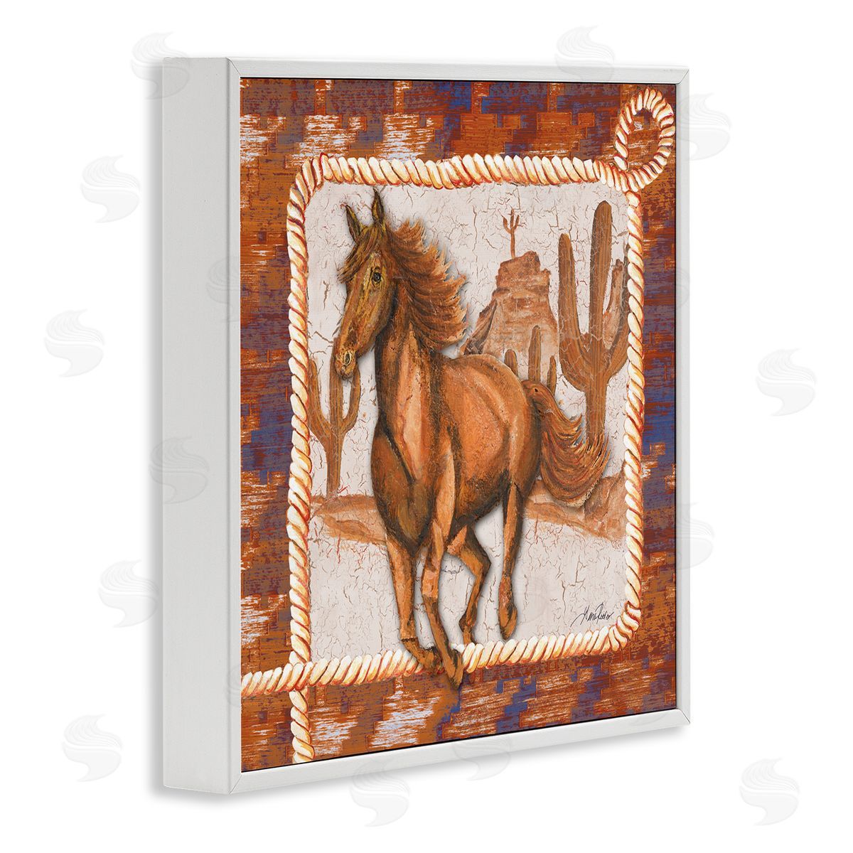 Western Horse in Desert White Frame Print Wall Art, Home Decor by Gina Ritter