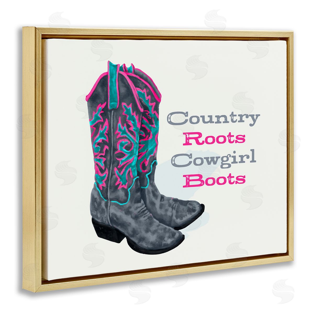 Country Roots Phrase Gold Floating Frame Canvas Wall Art, Home Decor by Lucca Sheppard
