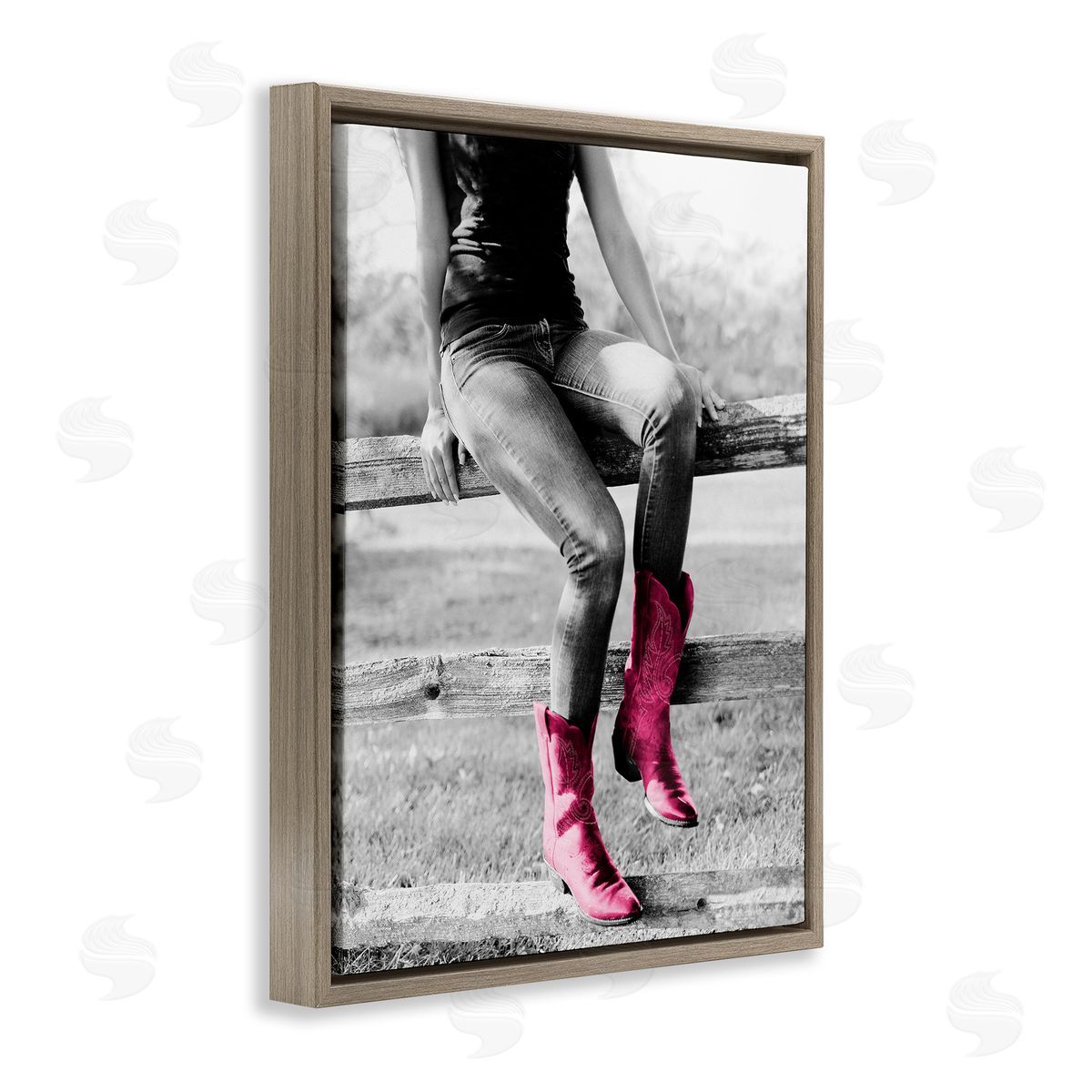 Glam Cowgirl in Boots Brown Floating Frame Canvas Wall Art, Home Decor by Sd Graphics Studio