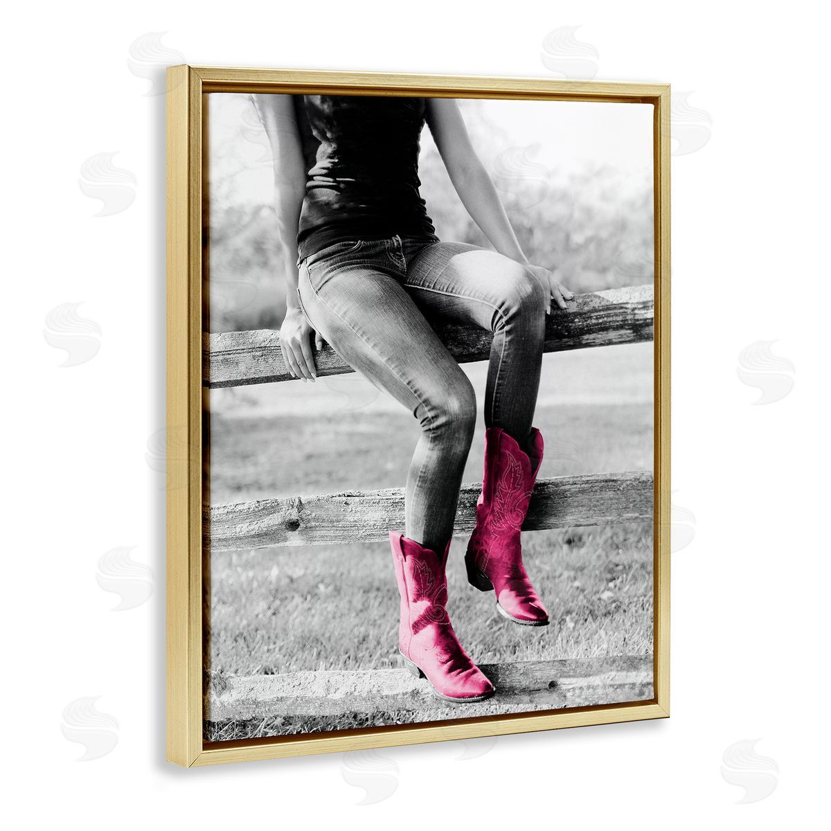 Glam Cowgirl in Boots Gold Floating Frame Canvas Wall Art, Home Decor by Sd Graphics Studio
