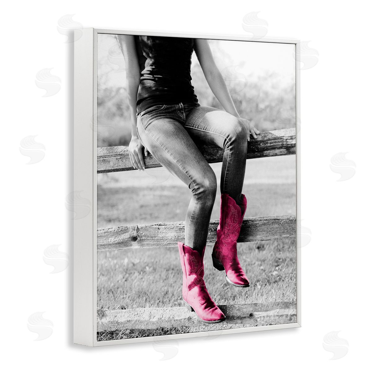 Glam Cowgirl in Boots White Frame Print Wall Art, Home Decor by Sd Graphics Studio