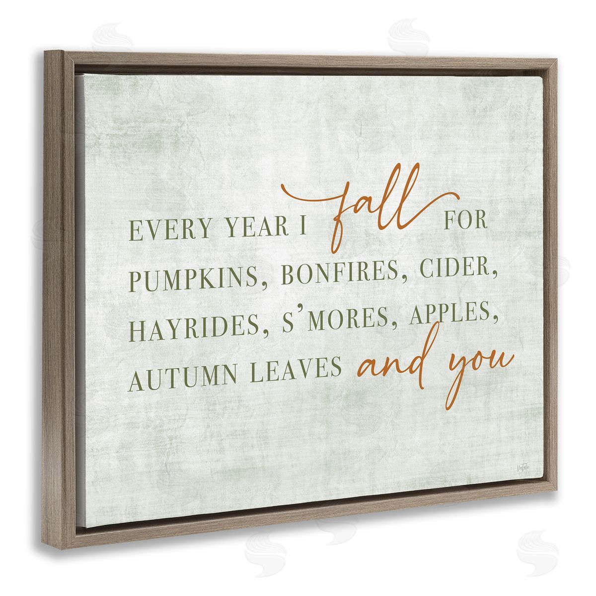 Every Year Fall Phrase Brown Floating Frame Canvas Wall Art, Home Decor by Natalie Carpentieri