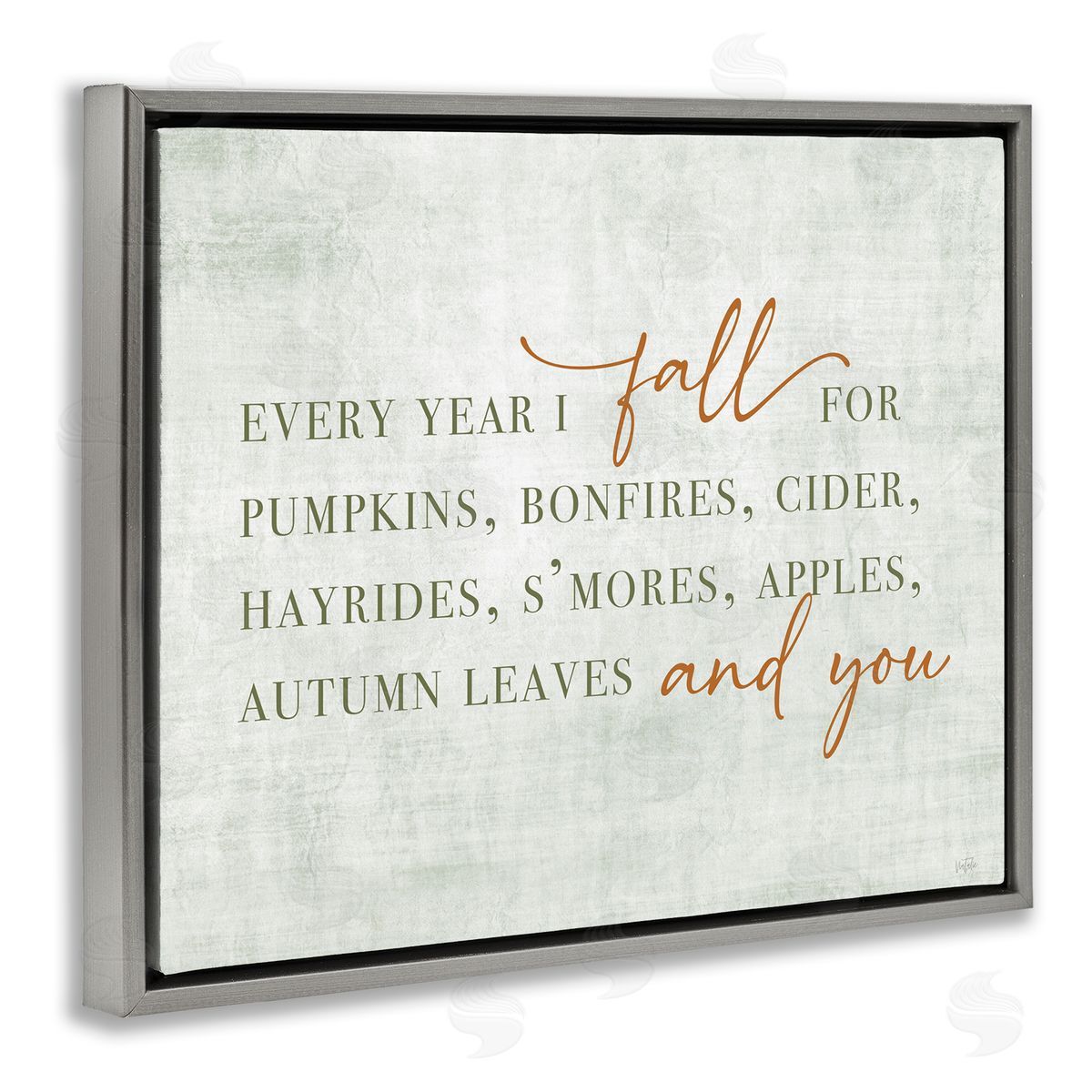 Every Year Fall Phrase Grey Floating Frame Canvas Wall Art, Home Decor by Natalie Carpentieri