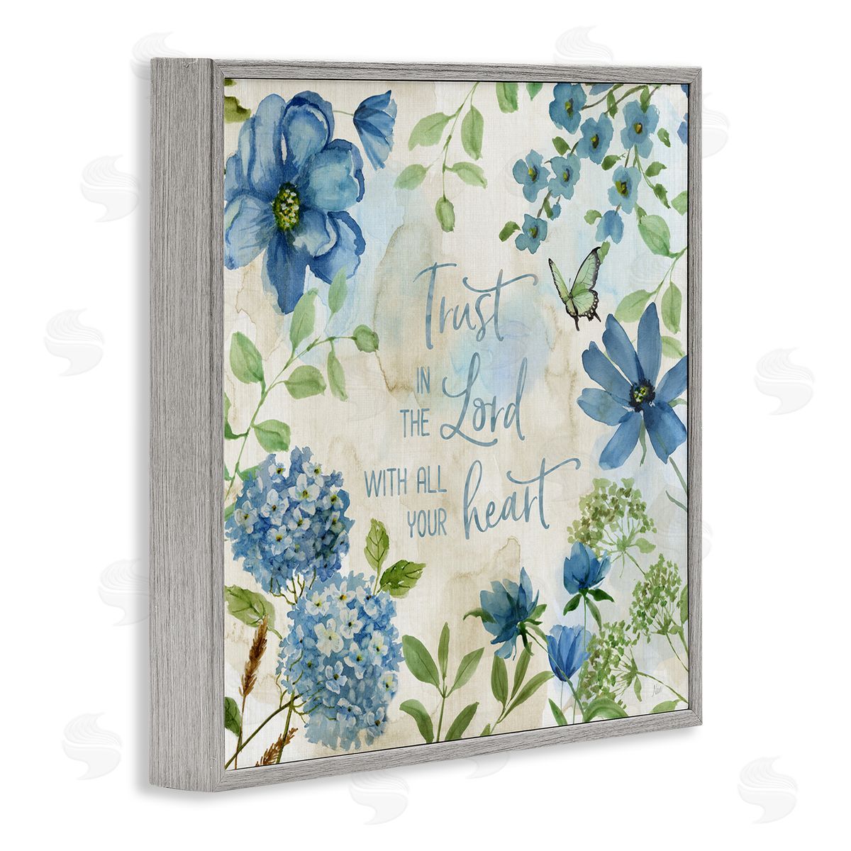 Trust The Lord Floral Grey Frame Print Wall Art, Home Decor by Nan