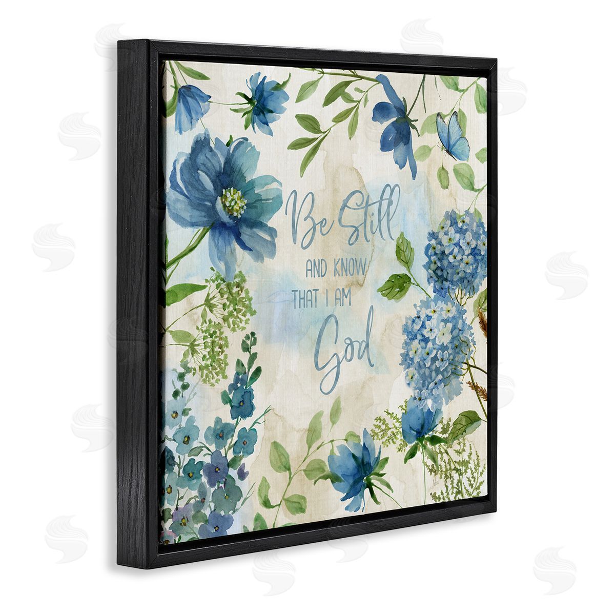 Be Still Floral Phrase Black Floating Frame Canvas Wall Art, Home Decor by Nan