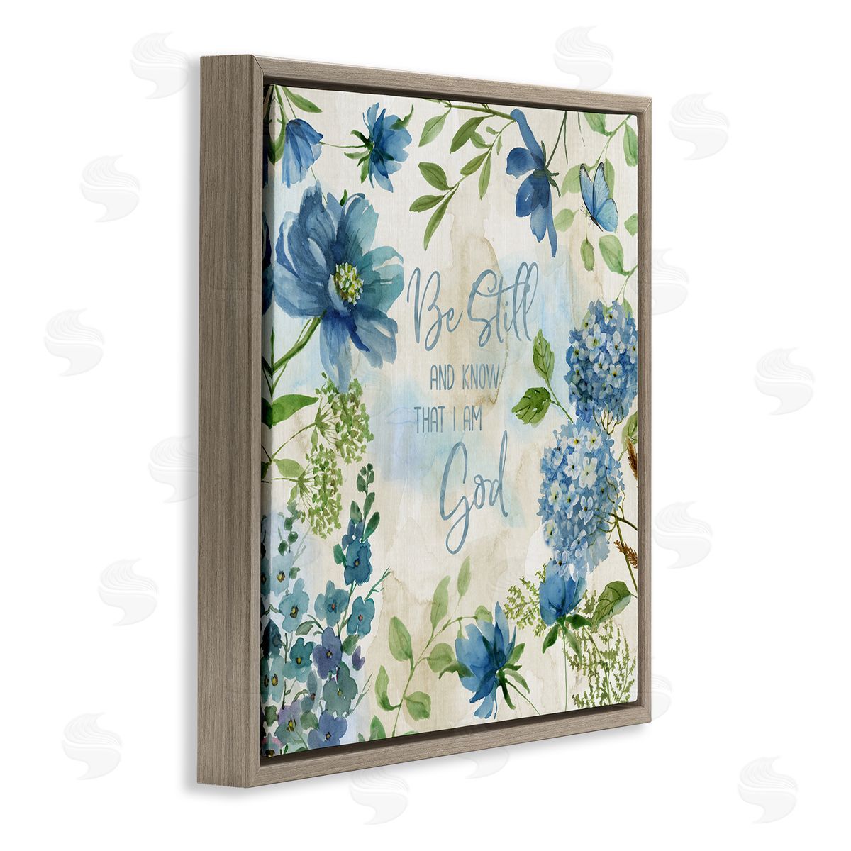 Be Still Floral Phrase Brown Floating Frame Canvas Wall Art, Home Decor by Nan