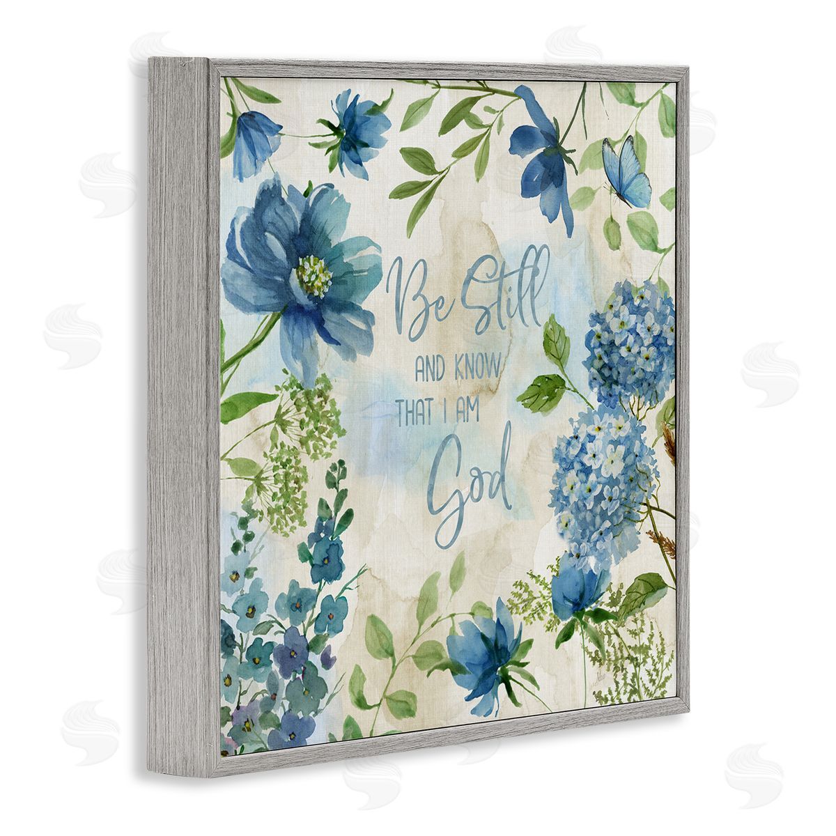 Be Still Floral Phrase Grey Frame Print Wall Art, Home Decor by Nan